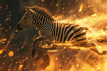 Fototapeta na wymiar illustration of a flying super zebra with fire powers
