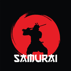 Samurai Lettering Japanese Warrior Swordsmen Silhouette Red and Black Detailed Vector © Hanum Creative
