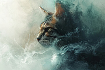 smoke style painting illustration like a cat - obrazy, fototapety, plakaty