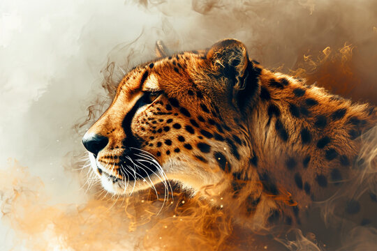 smoke style painting illustration like a cheetah