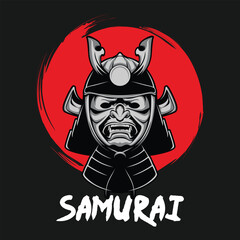 Japanese Helmet Samurai Logotype Icon Red and Black Detailed Vector