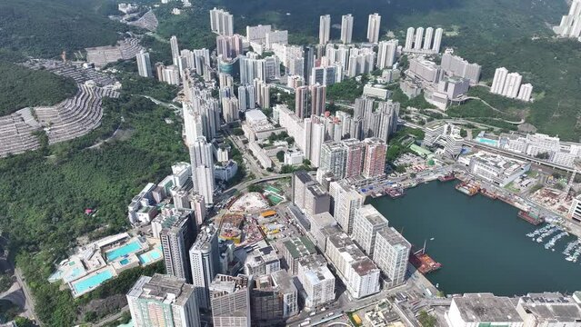 Chai Wan,Siu Sai Wan, Heng Fa Chuen, seaside residential area with housing construction and well development zone, including various public and private buildings ,Hong Kong East District, Aerial shot
