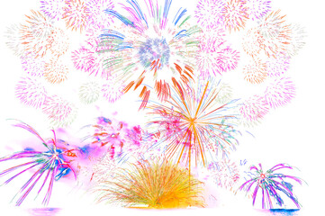 colourful firework display set for celebration happy new year and merry christmas and  fireworks on white background