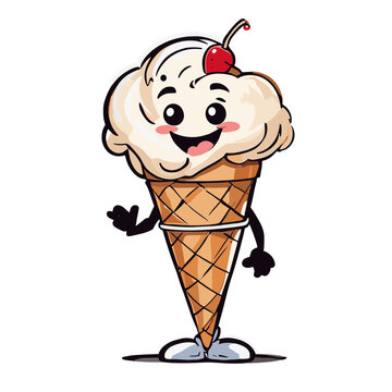 Ice cream cartoon character vector image. Illustration cute creamy ice cream corn graphic design image