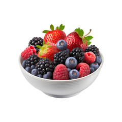 A bowl of mixed berries, with strawberries, blueberries, raspberries, and blackberries.