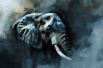 illustration of a painting like a elephant in smoke style