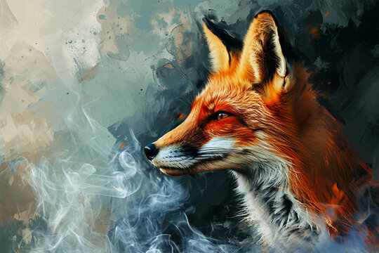 illustration of a painting like a fox in smoke style
