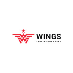 Initial Letter W Monogram Patterned Flying Wings Stars For Logo Design Inspiration Brand Business Template.