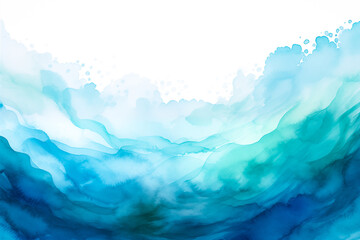 Water surface ocean wave, blue, aqua, teal marble texture. Blue and white water wave web banner Graphic Resource as background for ocean wave abstract. Watercolor backdrop for copy space text by Vita - obrazy, fototapety, plakaty