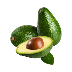 fresh avocado, fresh avocado, fresh leaf, without drop shadow