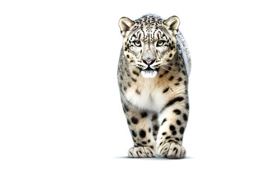 Image of snow leopard (Panthera uncia) on white background. Mammals. Wildlife Animals. Illustration, Generative AI.
