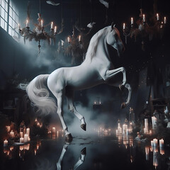 Obraz na płótnie Canvas white horse rearing ai generated image