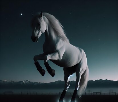 white horse rearing ai generated image