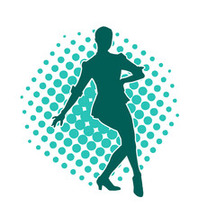 Silhouette of a female dancer in action pose. Silhouette of a woman dancing happily.