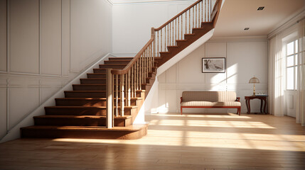 Staircase in a house in modern house 3D 