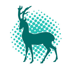 Silhouette of a wild deer forest animal with beautiful antlers. 