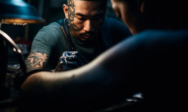 Tattoo creative teamwork working at artist studio