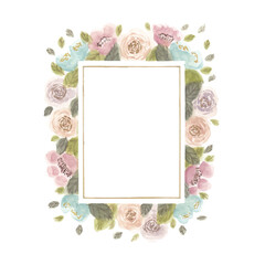 Frame pastel loose flower watercolor border art. Invitation frame and border.