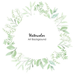 Watercolor leaves green frame. watercolor green leaves background design. Green leaves watercolor frame for wedding, birthday, card, background, invitation, wallpaper, sticker, etc.