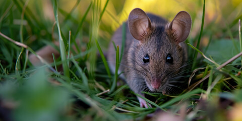 Gray Mouse In The Grass In The Middle Of A Clearing For Wallpaper Created Using Artificial Intelligence