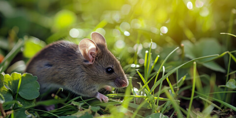 Gray Mouse In The Grass In The Middle Of A Clearing For Wallpaper Created Using Artificial Intelligence