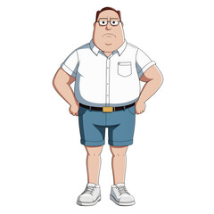 Vector cartoon family fleshy man with glasses on transparent background, AI generated