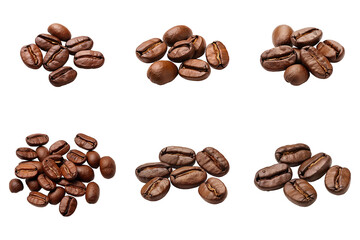Naklejka premium Exquisite Selection of Roasted Coffee Beans on Transparent Background PNG, Ideal for Gourmet Beverage Blends