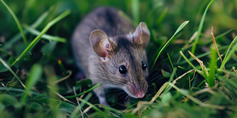 Gray Mouse In The Grass In The Middle Of A Clearing For Wallpaper Created Using Artificial Intelligence