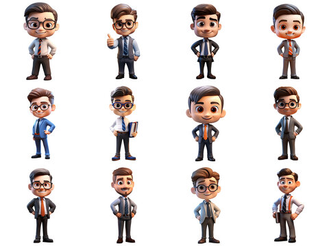 Diverse 3D Businessman Characters Set on Transparent Background PNG, Professional Men Avatars