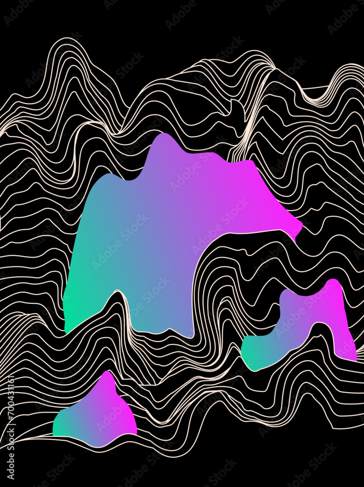Aufkleber Abstract geometric background with pattern of glitched and distorted waveforms and neon gradient circle. 