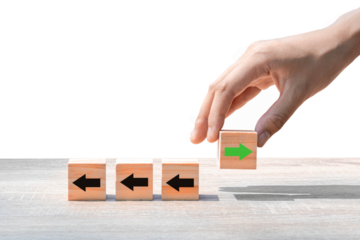 business direction concept. A new dimension in working with wooden blocks. Create a competitive advantage. isolated on white background.PNG