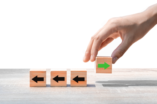 business direction concept. A new dimension in working with wooden blocks. Create a competitive advantage. isolated on white background.PNG