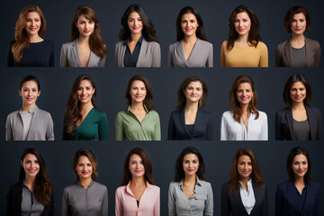 Set of 18 profile picture various nationality businesswoman on grey background