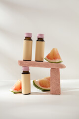 Minimalist creative background for cosmetics or products presentation with ingredient from pomelo....