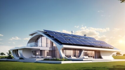 Obraz premium System, Exemplifying Innovative Renewable Energy Concepts, Presented as a Wide Banner with Ample Copy space Area for the Future of Sustainable Living.