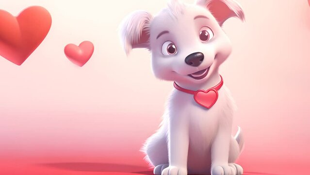 Animated puppy with hearts showing affection and joy. Love and pets.
