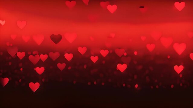 Romantic red hearts floating on dreamy background. Valentine's Day celebration.