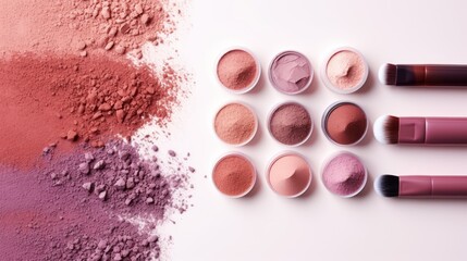 Various cosmetic powder isolated with copy space.