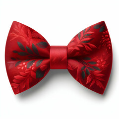 Red floral bow tie on white background