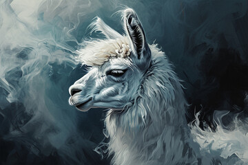 illustration of a painting like a alpaca in smoke style