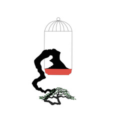 illustration of a bonsai in a cage