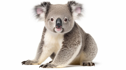 young koala, phascolarctos cinereus in front of white background. AI Generative