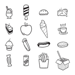 Set of food and drink hand drawn vector