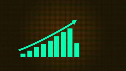 Growing Business Bar Chart background. sky Blue graph with arrow indicating upward rise on sky Blue with grid screen backgrounds.