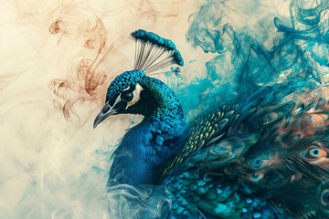 illustration of a painting like a peacock in smoke style