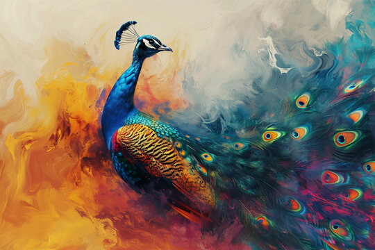 illustration of a painting like a peacock in smoke style