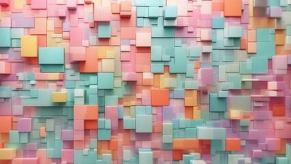 "Mesmerizing Dimensions: Abstract Bright Geometric Pastel Colors 3D Gloss Texture Wall Featuring Squares and Rectangles. A Panoramic Long Banner Illustration, a Textured Wallpaper Infused with Vibrant