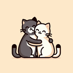 illustration of cute little cats hugging. flat and minimalist style