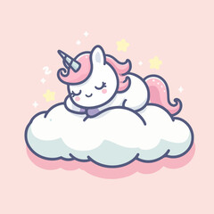 illustration of a cute unicorn sleeping in the clouds. flat and minimalist style