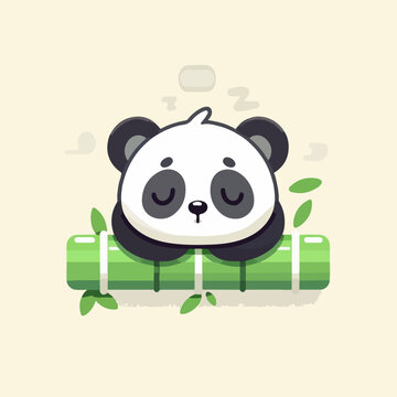 illustration of a little panda sleep on bamboo. flat and minimalist style